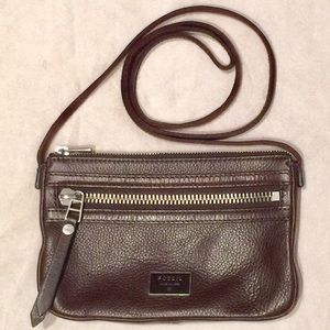 Brown Leather Fossil Crossbody, Small 8” x 6”